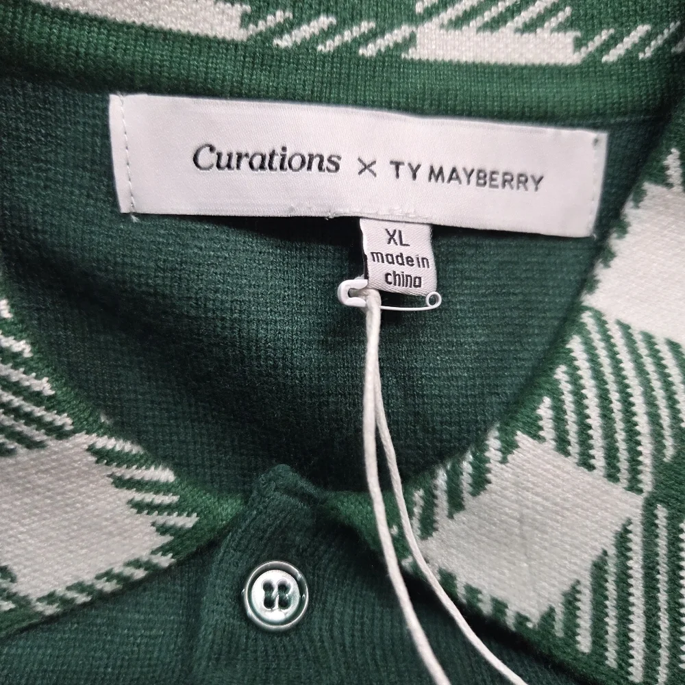 Curations x Ty Mayberry Unisex Pullover Sweater Size XL Green Argyle‎ Collar